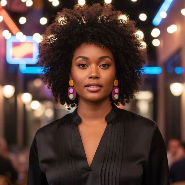 Plum/Olive/Pink Geo Clay Earrings