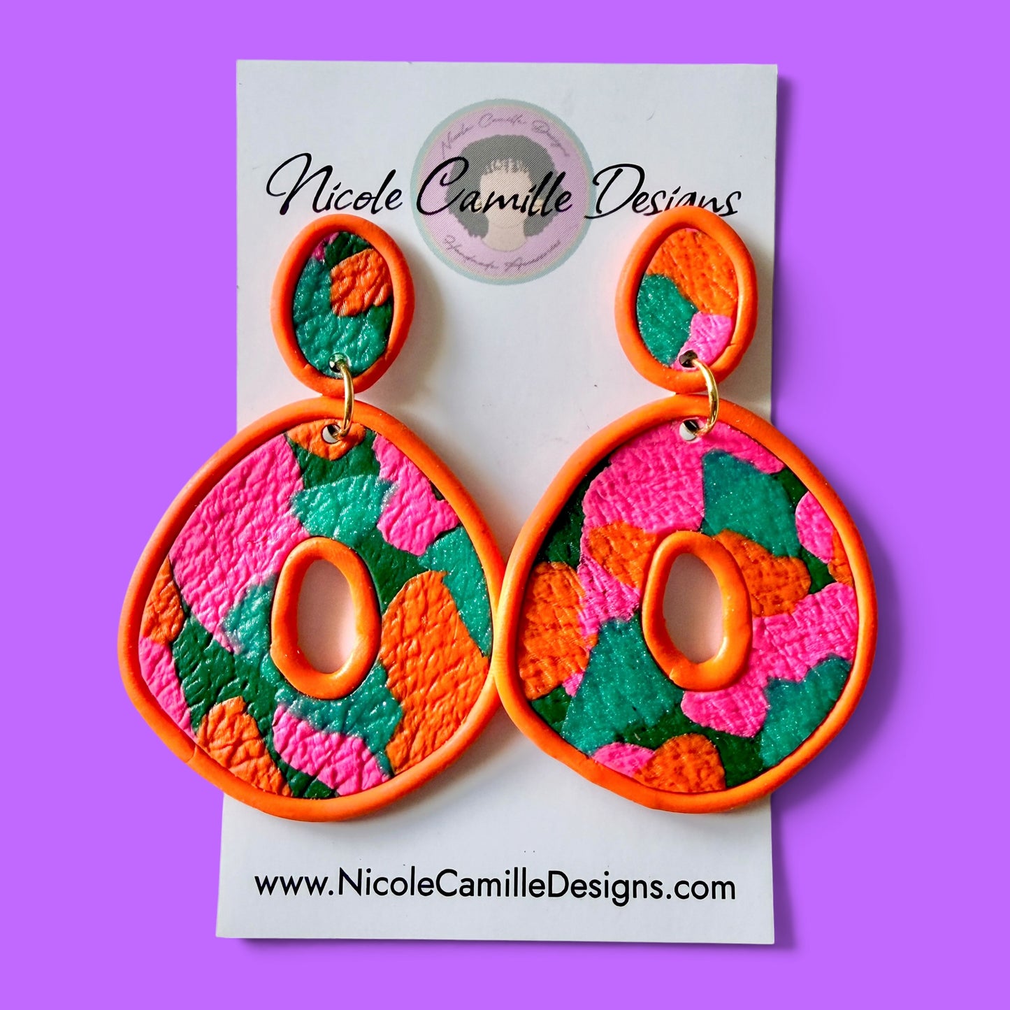 Orange Patchwork “Kampala” Clay Earrings