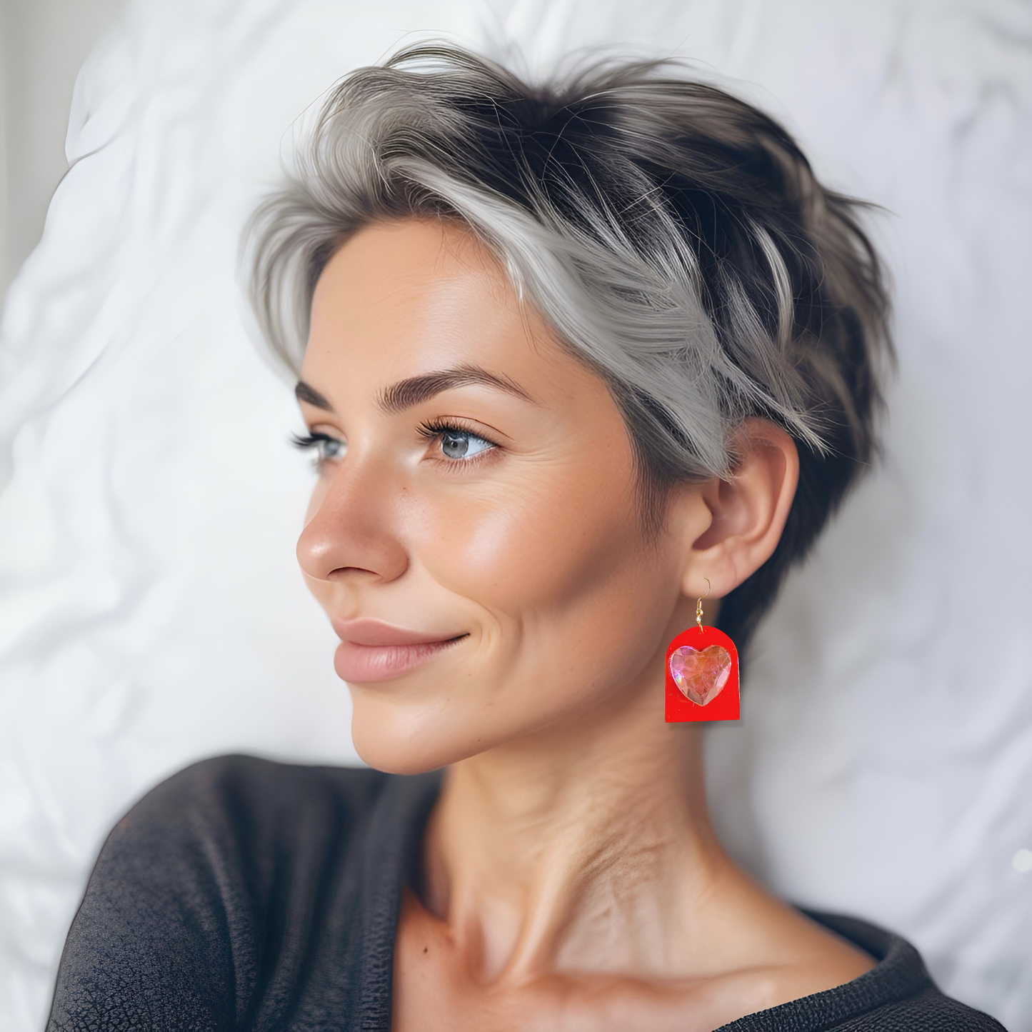 Red & Pink Gem Heart Resin Earrings