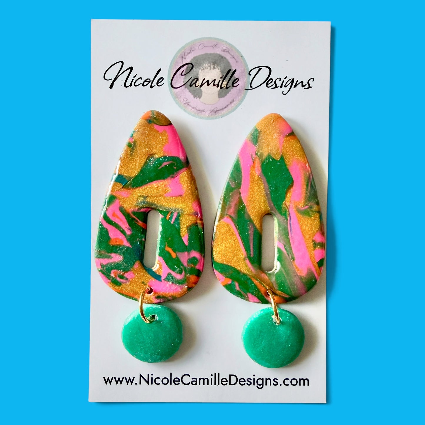 Teal Organic Triangle Dangle Clay Earrings