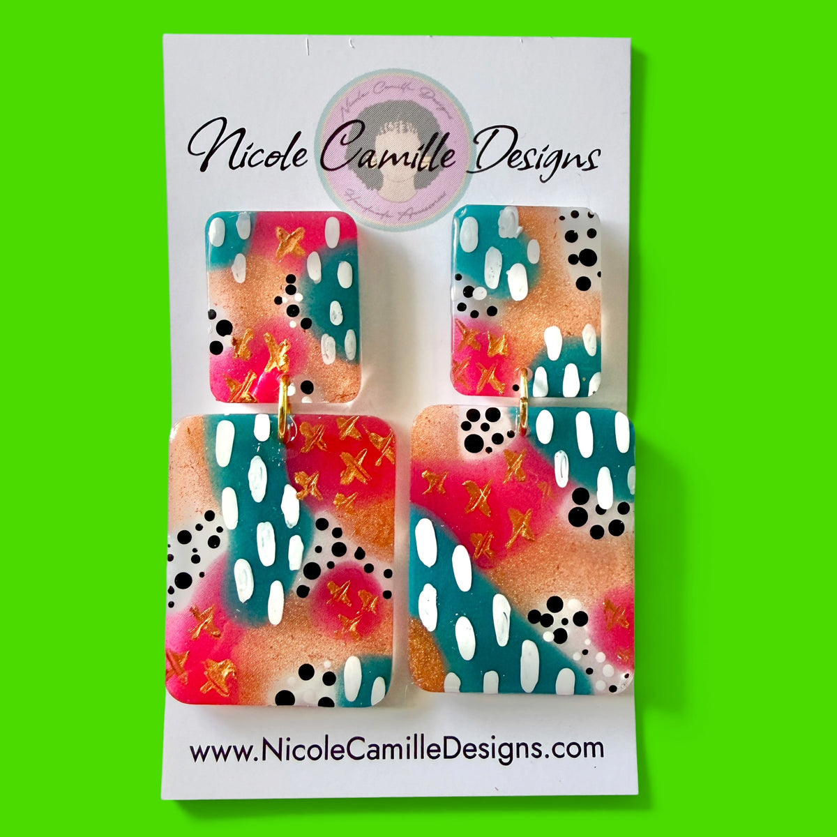 Abstract Rectangle Resin Earrings