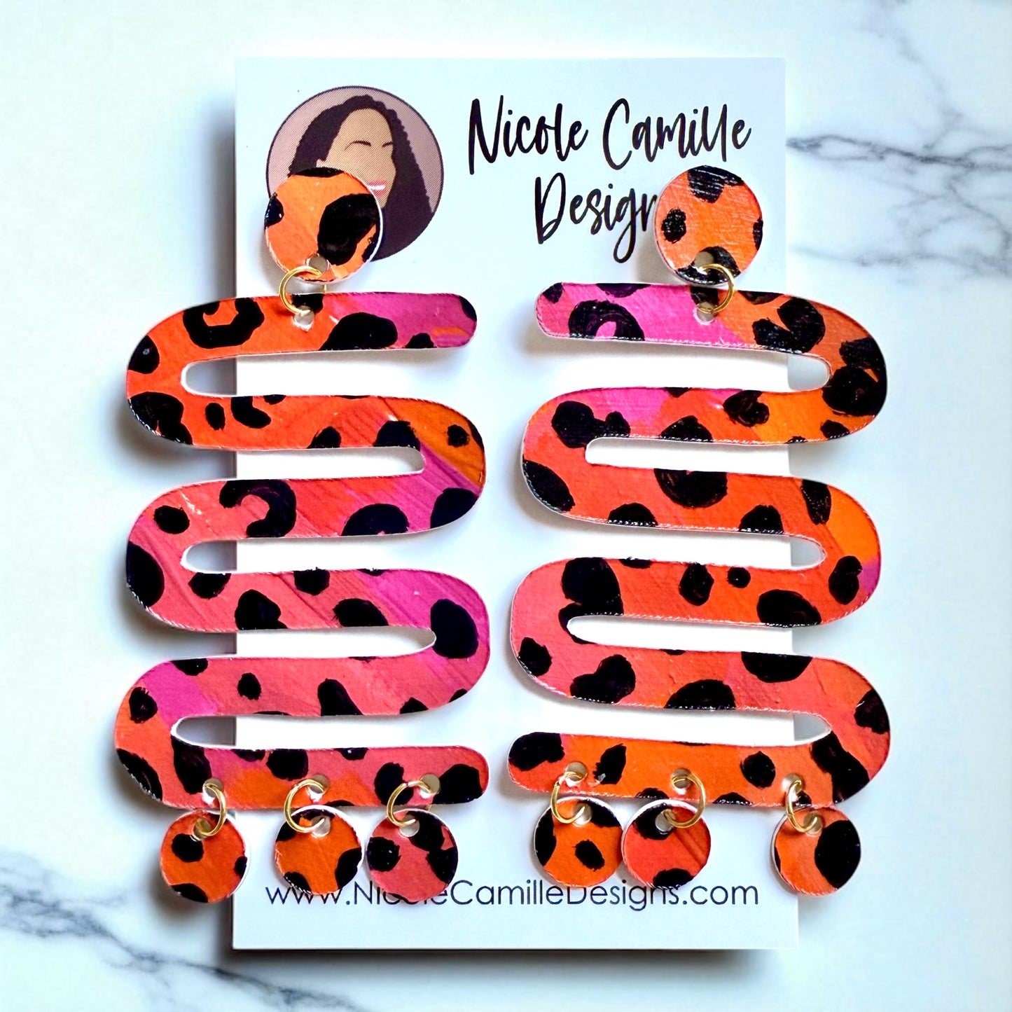 Pink & Orange Squiggle Paper Earrings