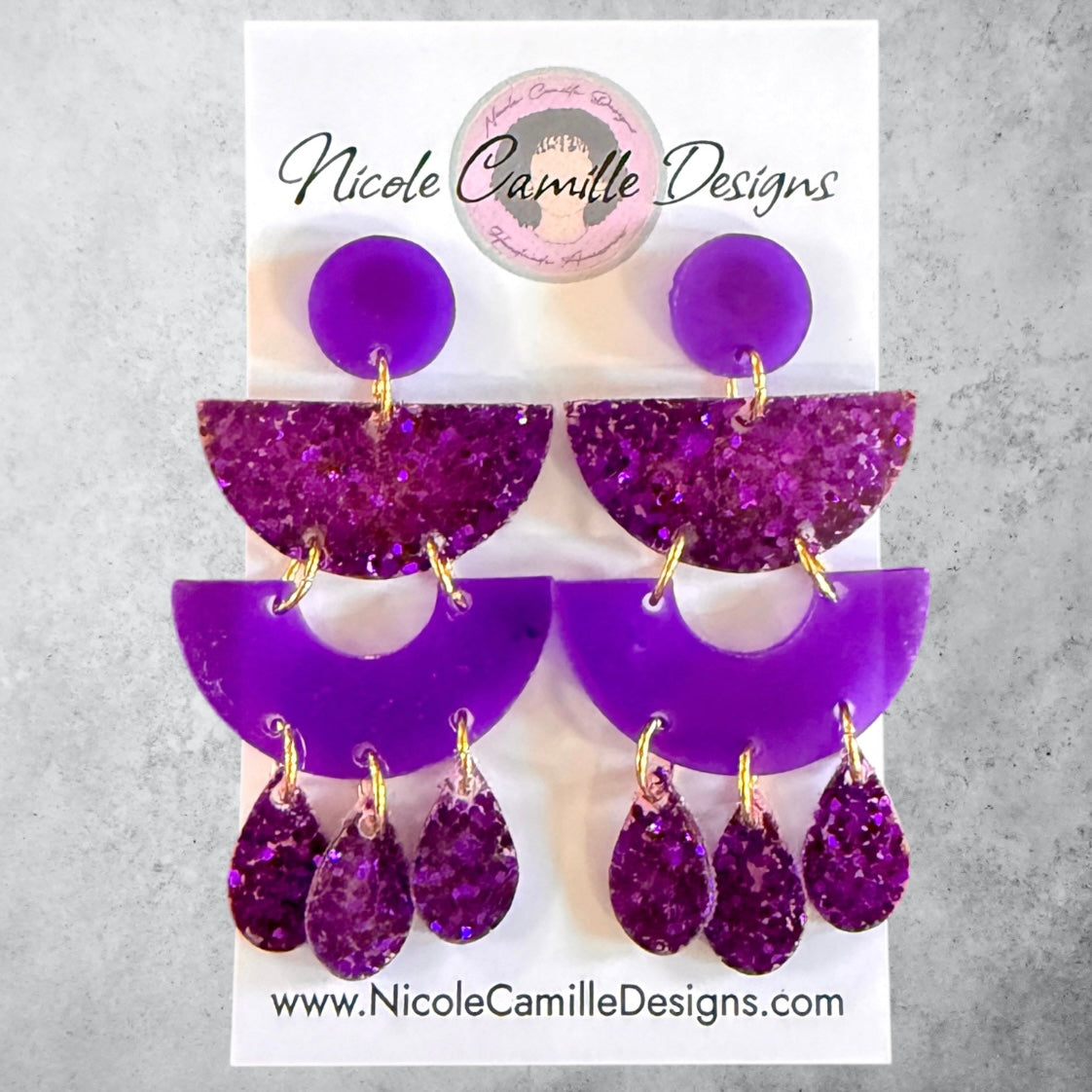 Purple Glitter “Barcelona” Resin Earrings