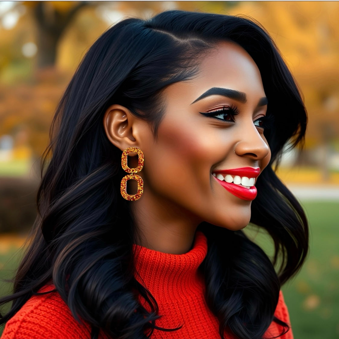 Fall Glitter Rounded Rectangle Resin Earrings