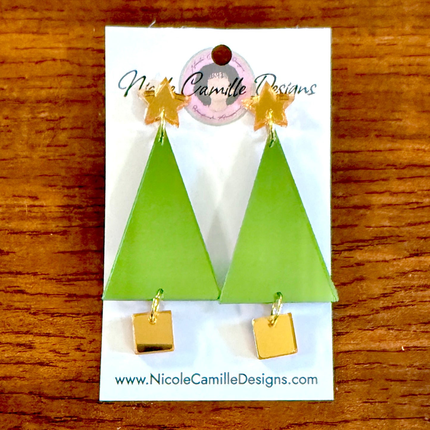 Avocado Geo Xmas Tree Mirror Acrylic Earrings