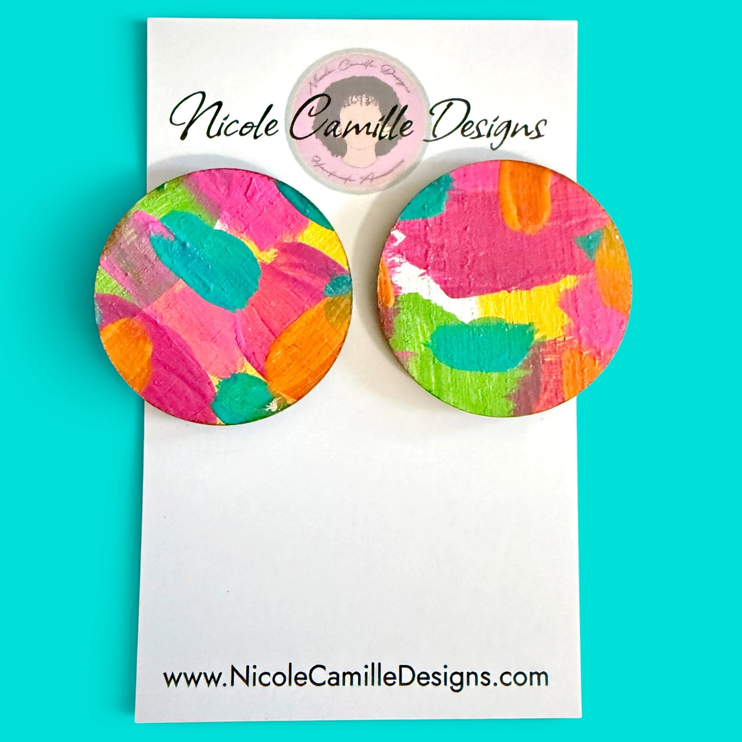 Tropical Mix Large Studs Wood Earrings
