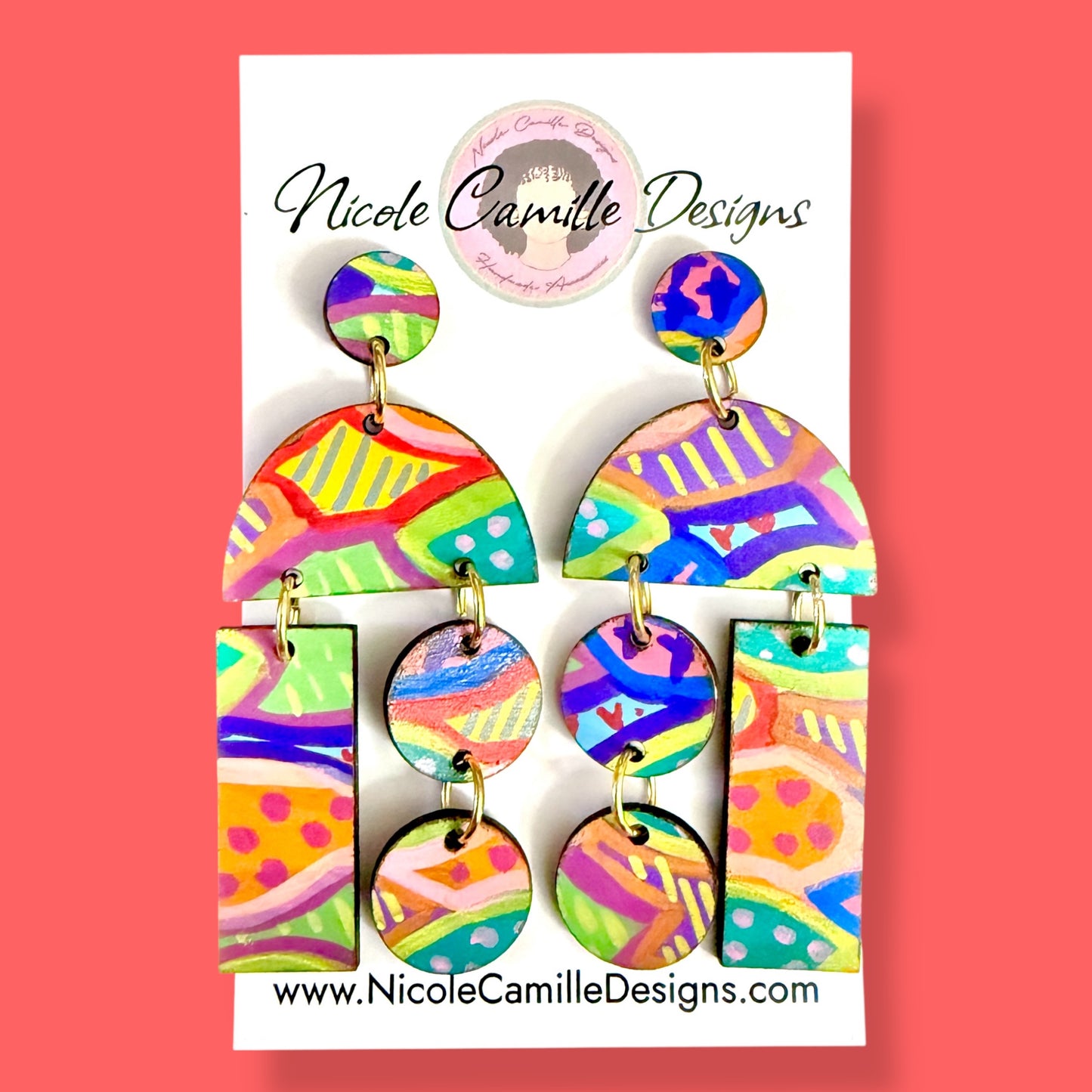 Whimsical Geometric Wood Earrings