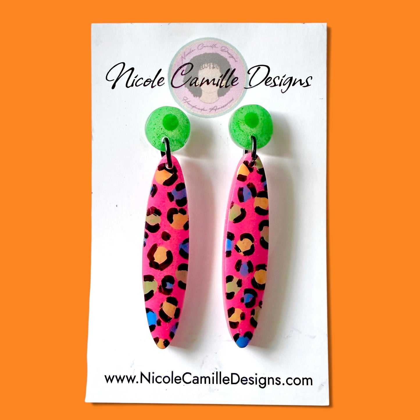 Fuschia Leopard Print Skinny Resin Earrings