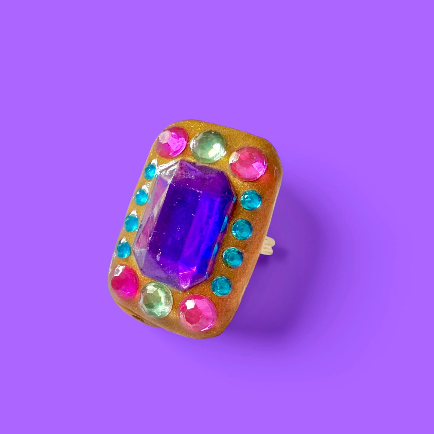 Gold Jeweled Clay Adjustable Ring 1