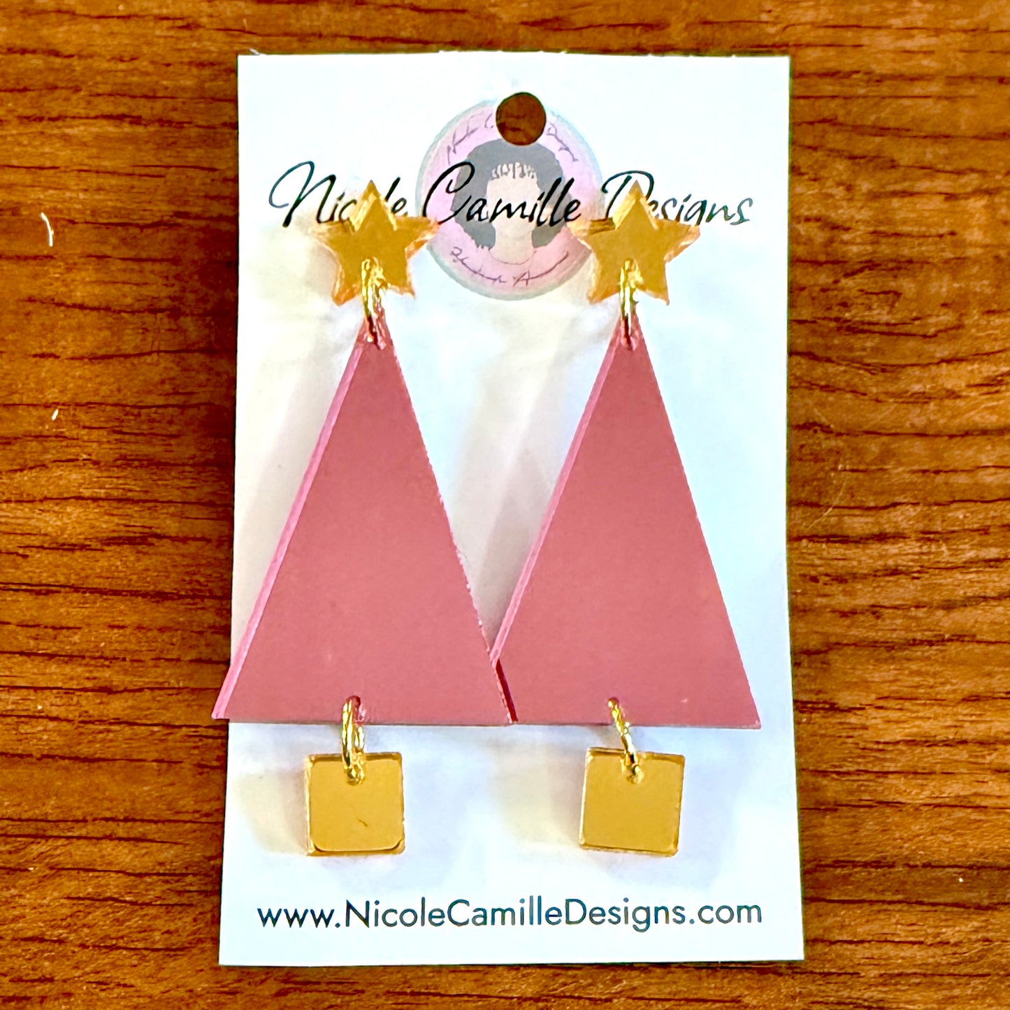 Pink Geo Xmas Tree Mirror Acrylic Earrings