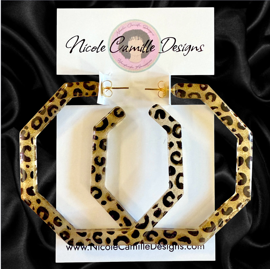 Cheetah Print Geo Hoop Resin Earrings