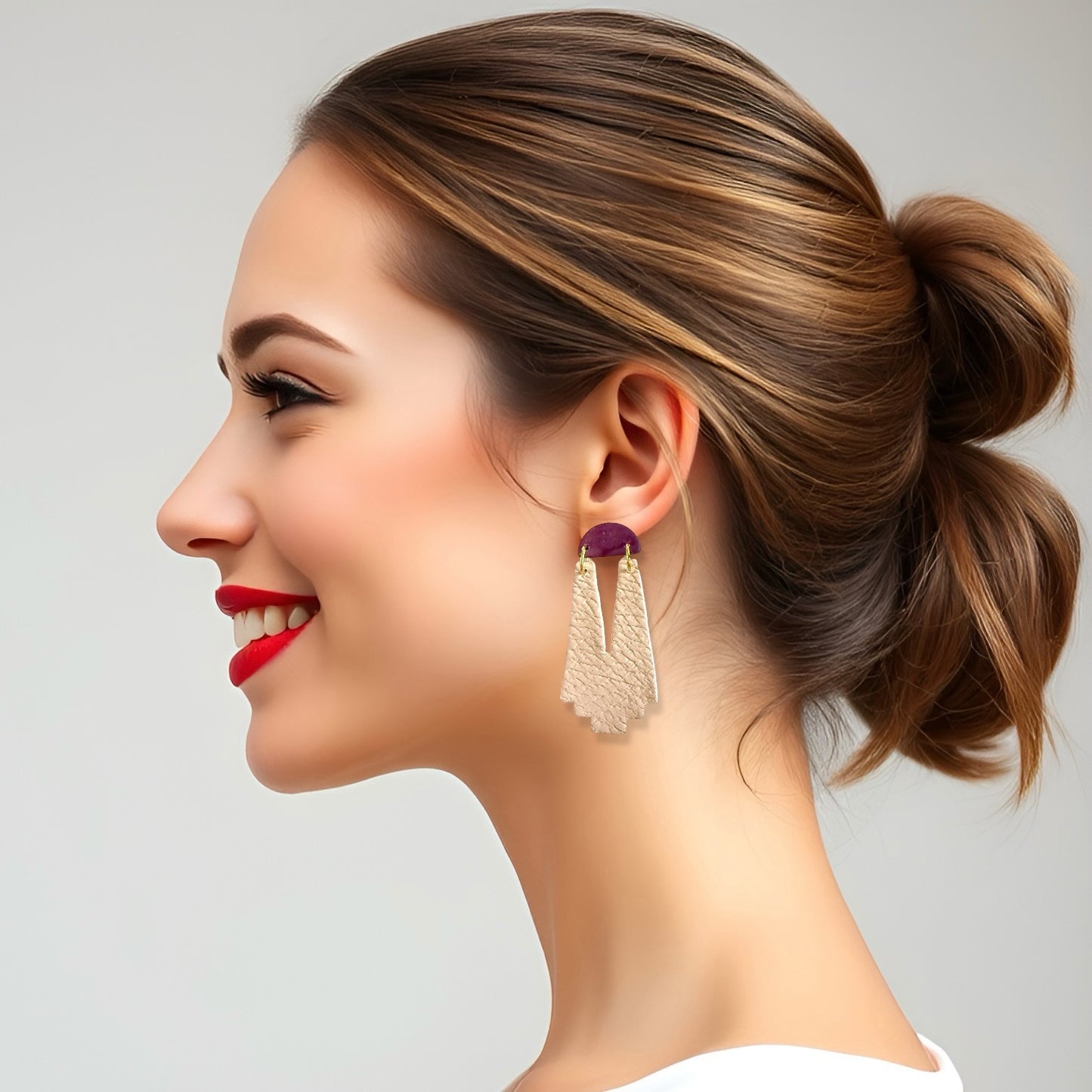 Plum & Beige Geo Aztec Clay Earrings
