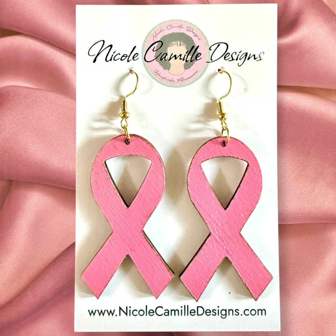 Breast Cancer Ribbon Wood Earrings (Large)