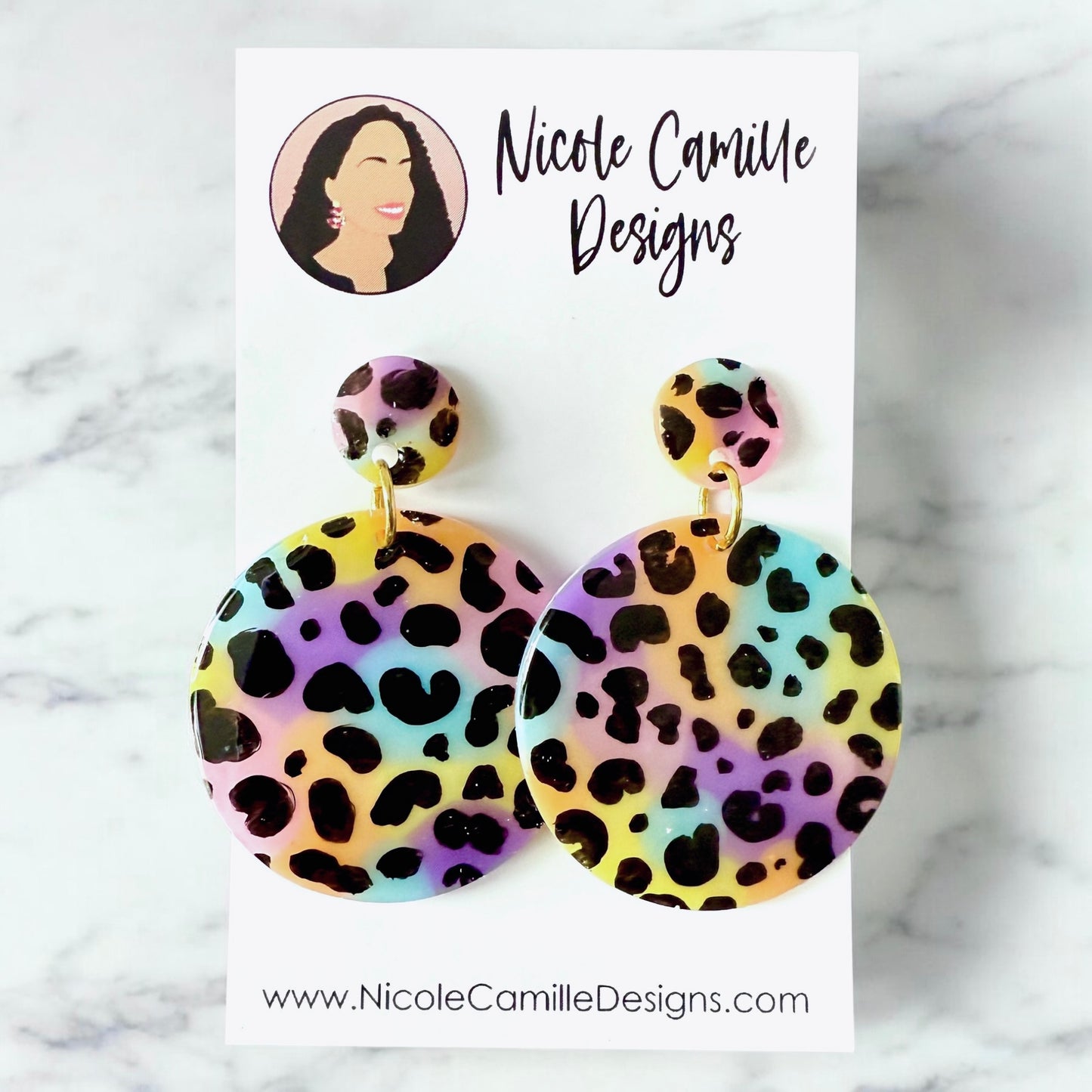 Pastel Mix Leopard Disc Resin Earrings