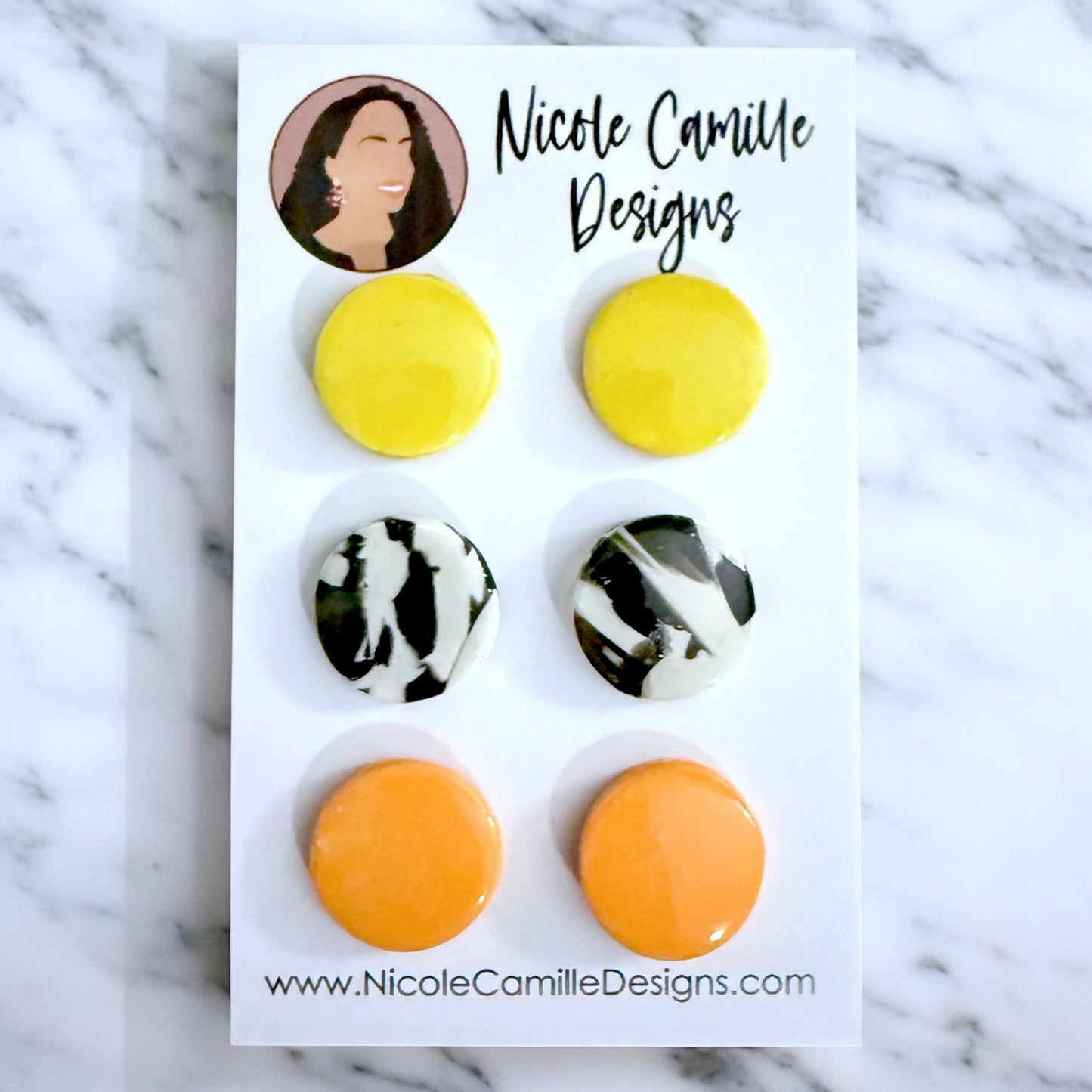 B&W Abstract Studs Clay Earrings 1