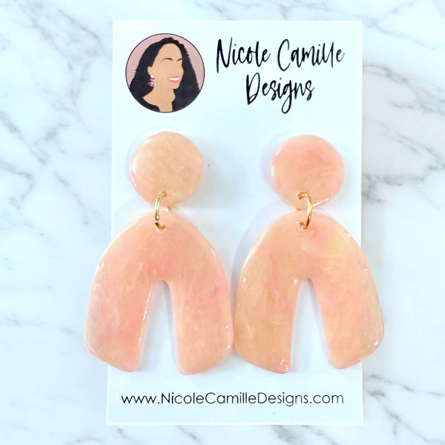 Peachy Pink Pearl Organic Clay Earrings 2