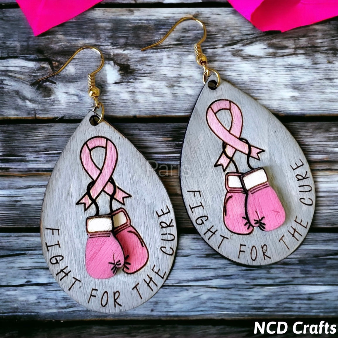Breast Cancer Awareness Wood Earrings