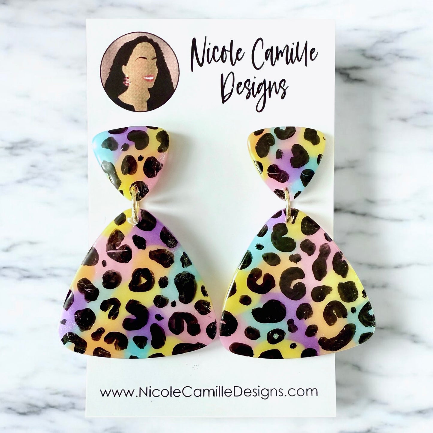 Pastel Mix Leopard Triangle Resin Earrings