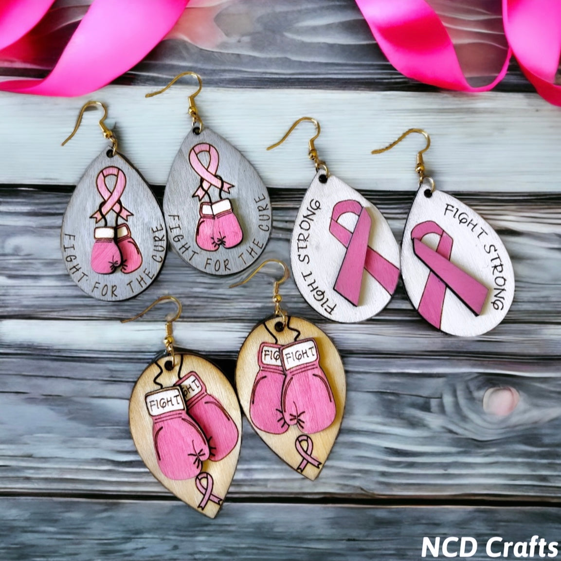 Breast Cancer Awareness Wood Earrings