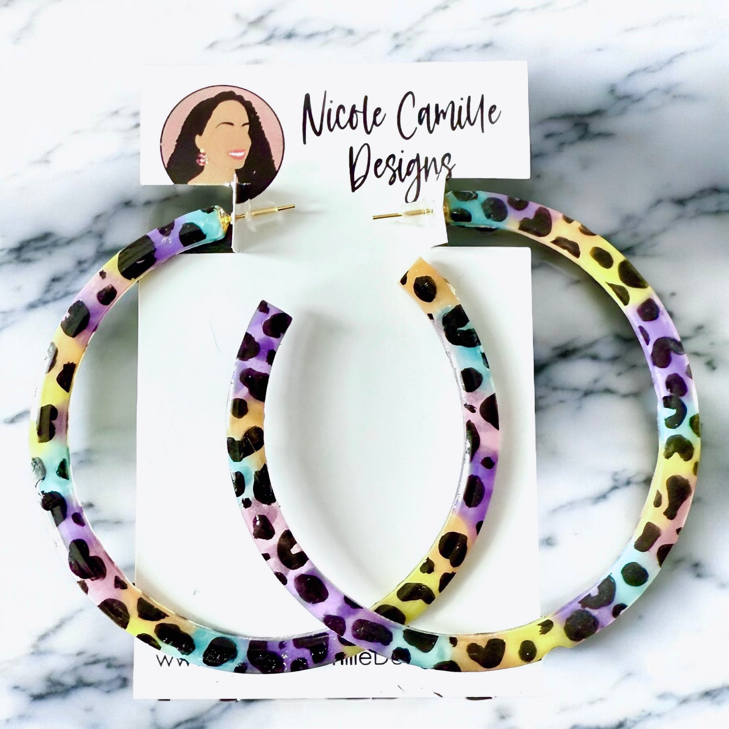 Pastel Mix Leopard Jumbo Hoops Resin Earrings
