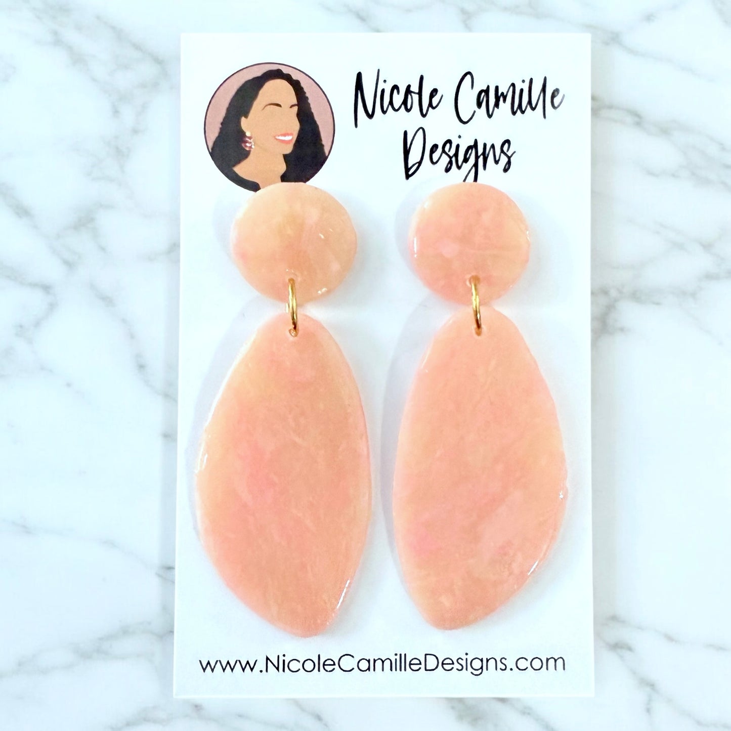 Peachy Pink Pearl Organic Clay Earrings 1