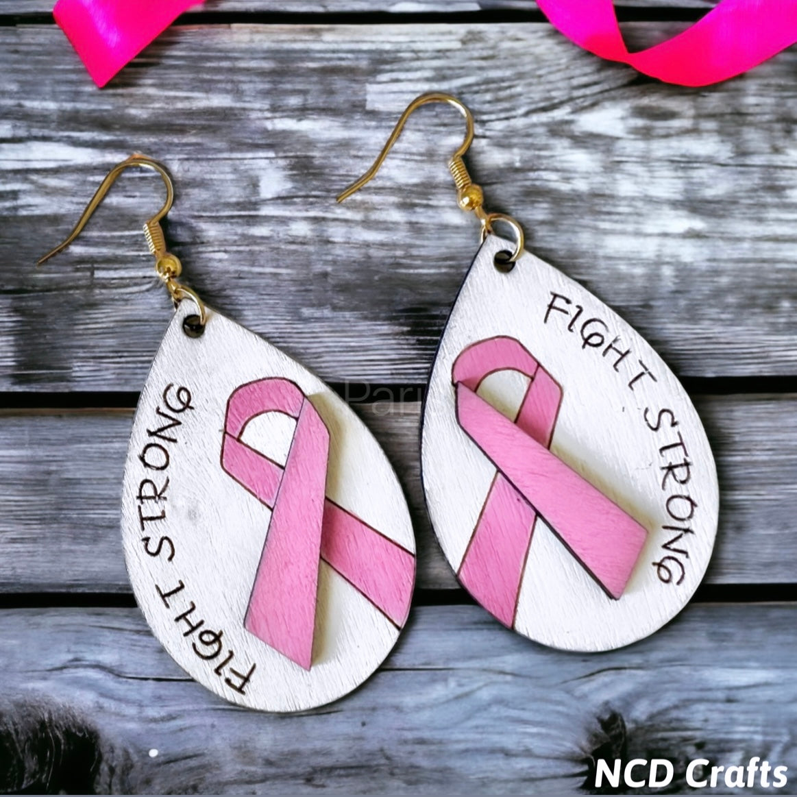 Breast Cancer Awareness Wood Earrings