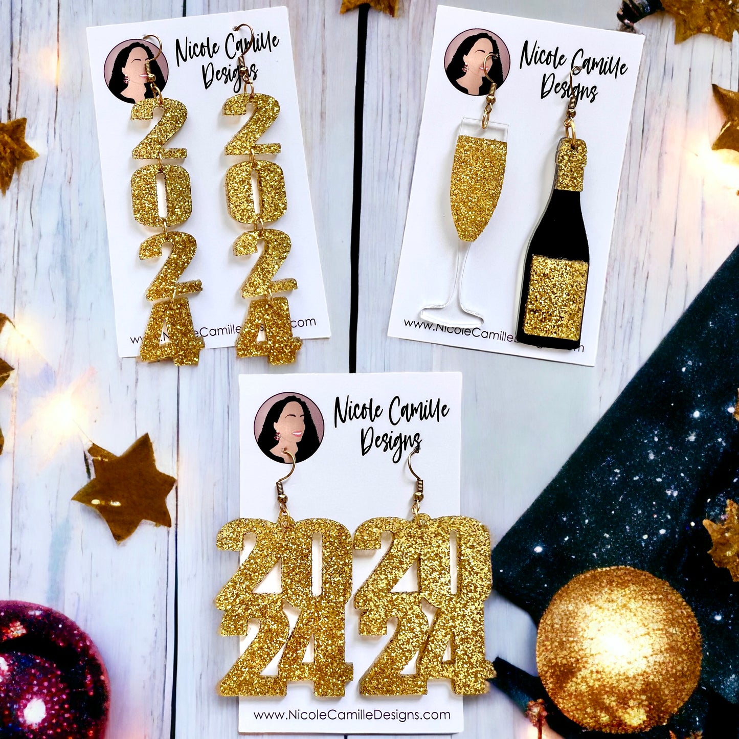 NYE 2024 Earrings DIGITAL FILE SVG