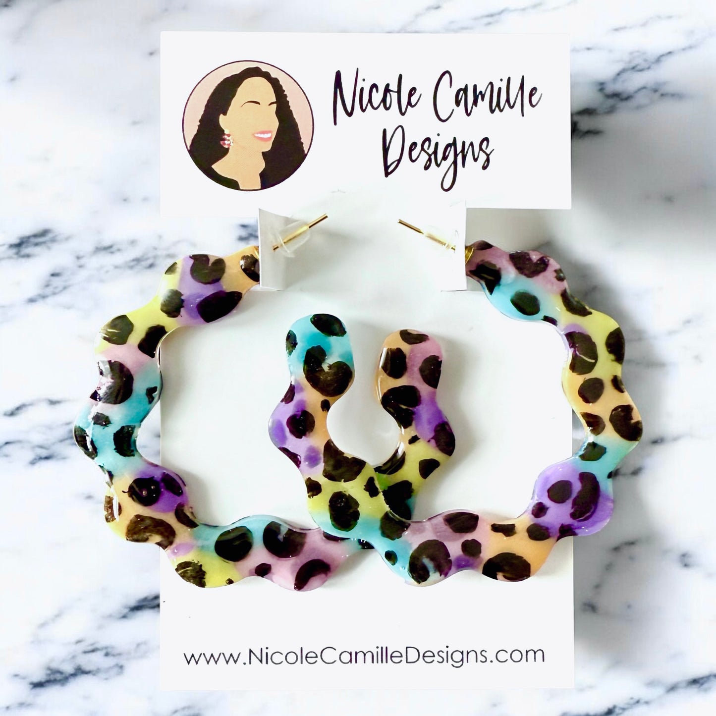 Pastel Mix Leopard Wavy Hoops Resin Earrings