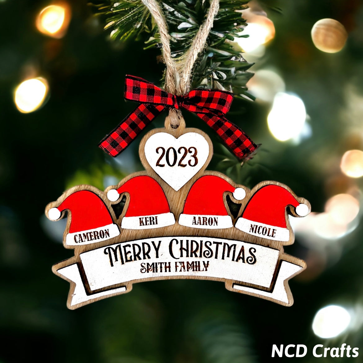 Personalized Family Santa Hat Christmas Ornament