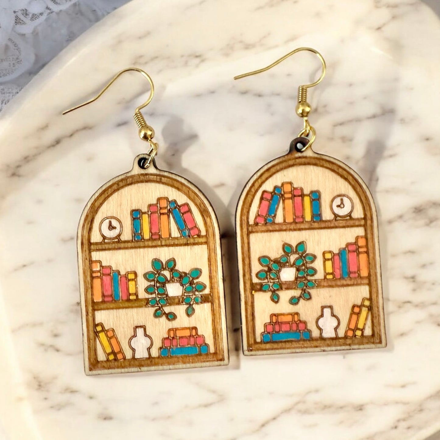 Book Lover Wood Earrings