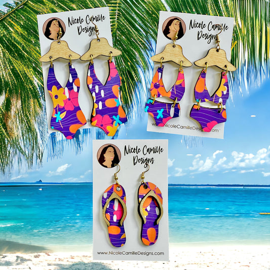 Swimsuit, Bikini & Flipflop Earrings DIGITAL FILE SVG