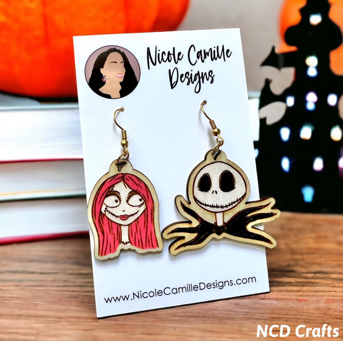 Jack & Sally Wood Earrings