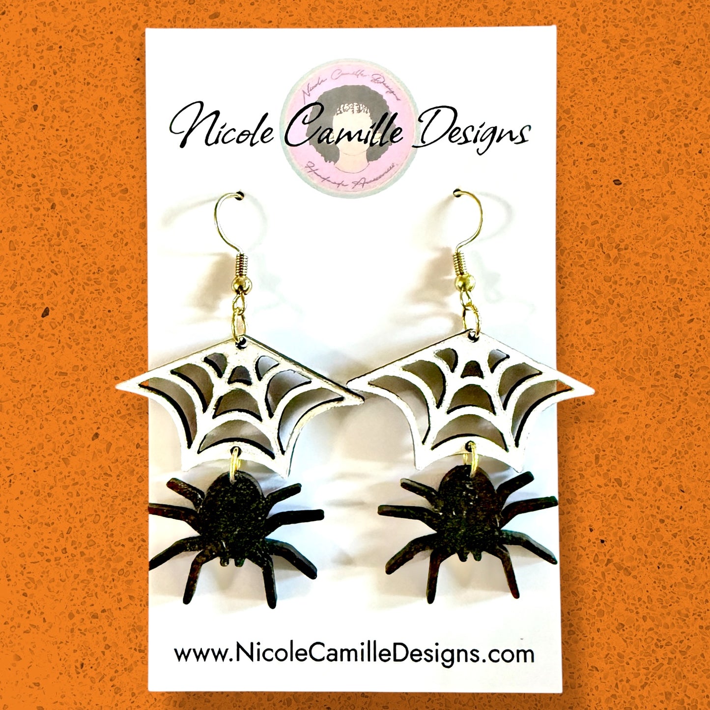 Spider Web Wood Earrings