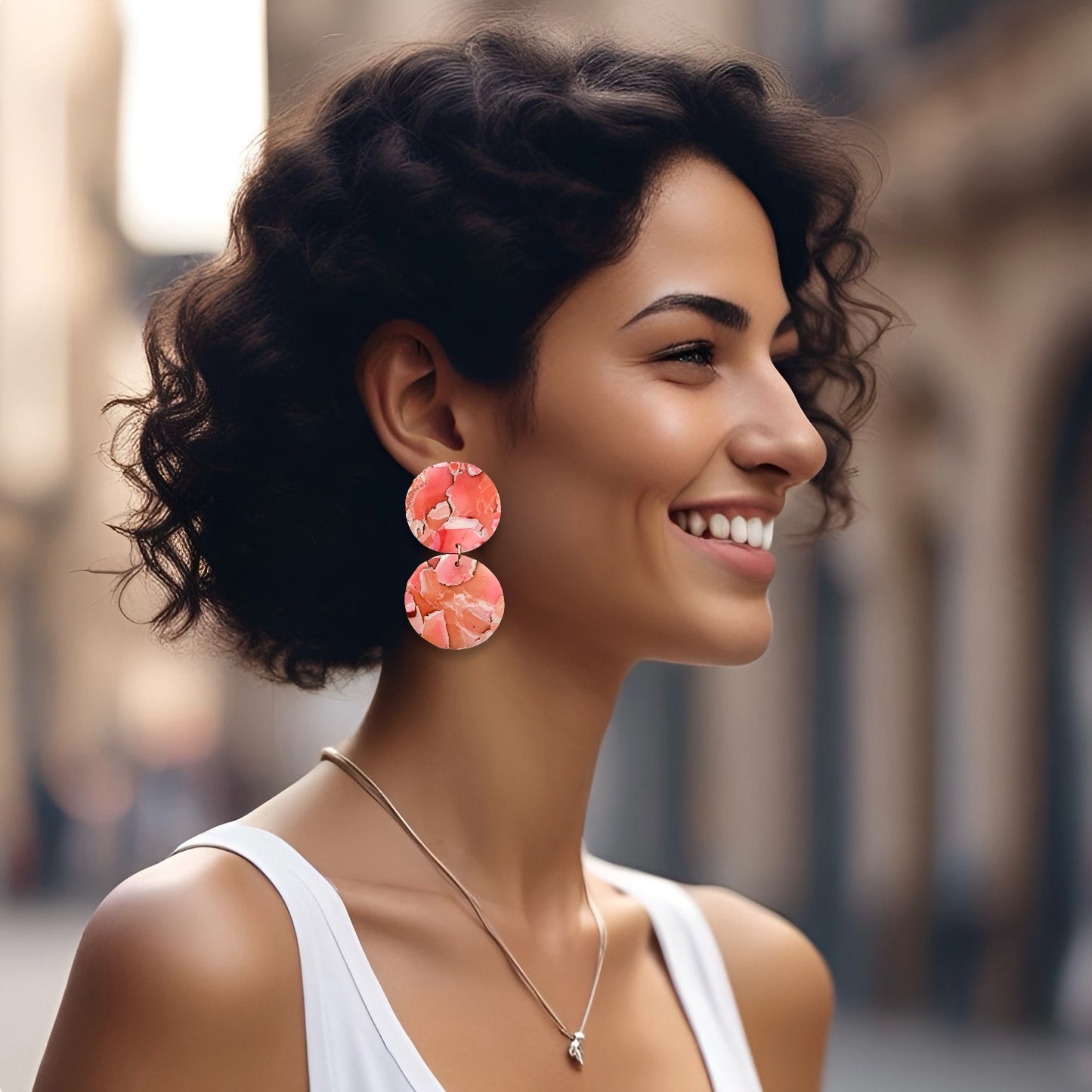 Coral Gemstone 2-Disc Clay Earrings