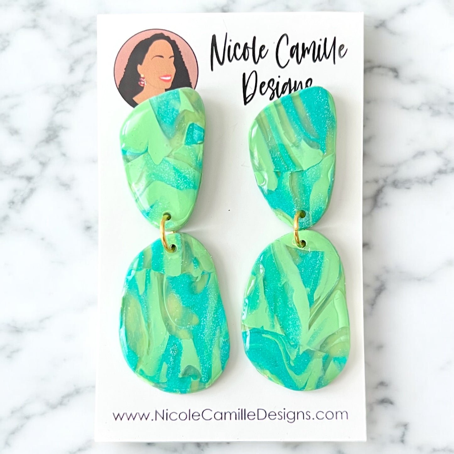 Mint & Aqua Swirl Organic Clay Earrings