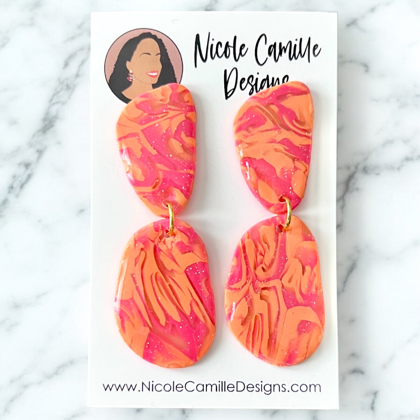 Orange & Fuschia Swirl Organic Clay Earrings