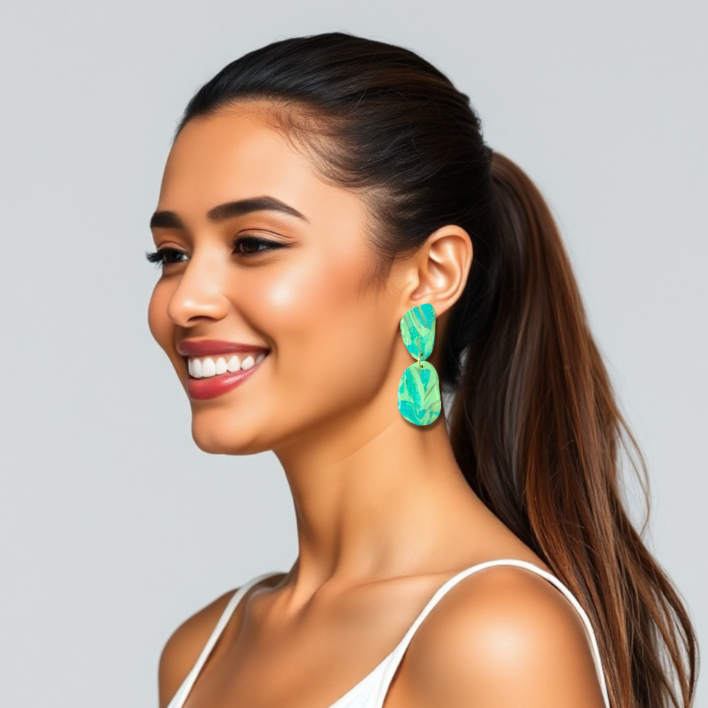 Mint & Aqua Swirl Organic Clay Earrings