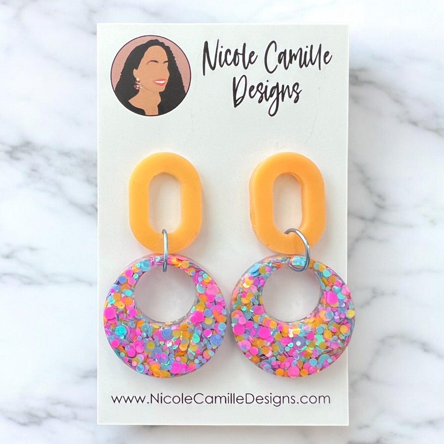Tangerine & Spring Confetti Glitter Resin Earrings