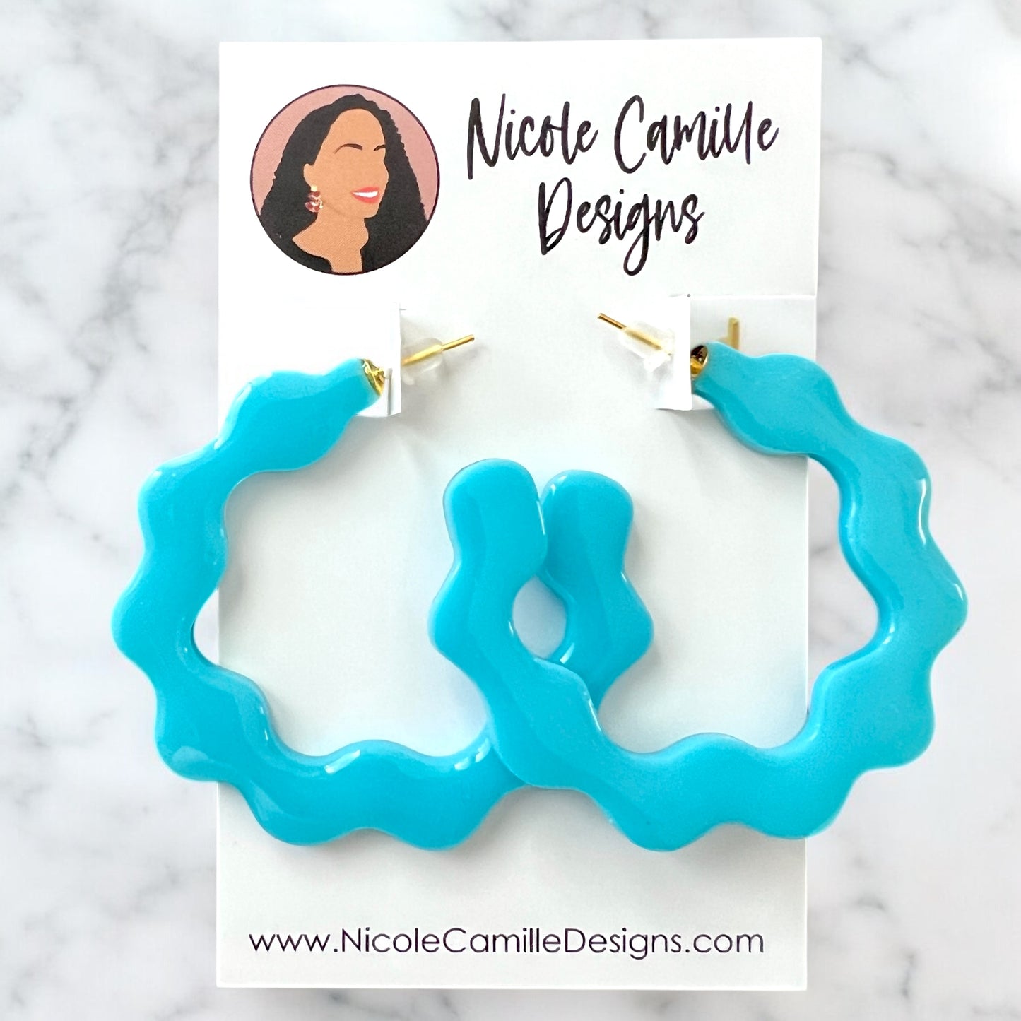 Light Blue Wavy Hoop Resin Earrings