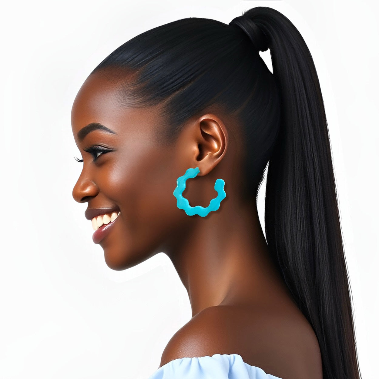 Light Blue Wavy Hoop Resin Earrings