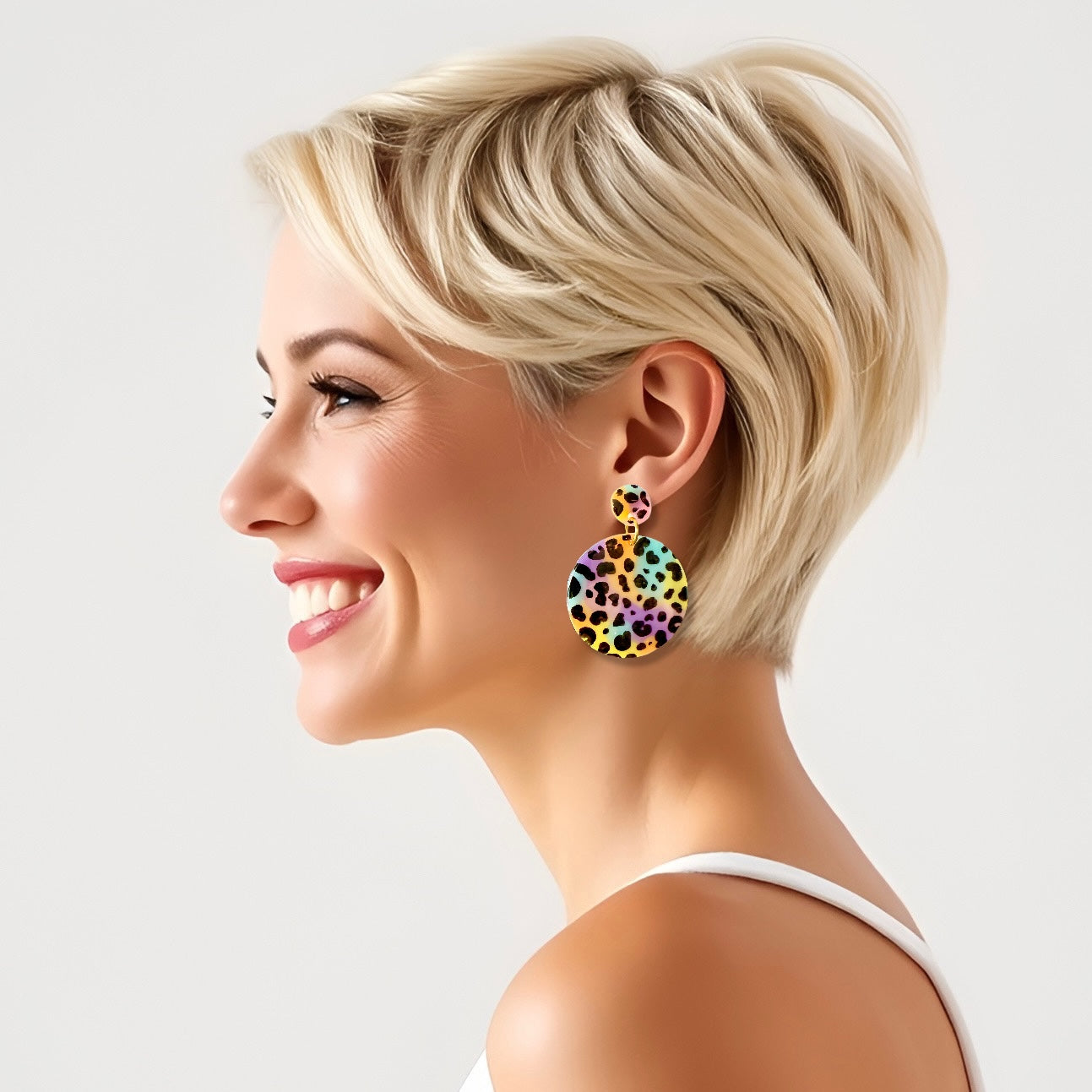 Pastel Mix Leopard Disc Resin Earrings