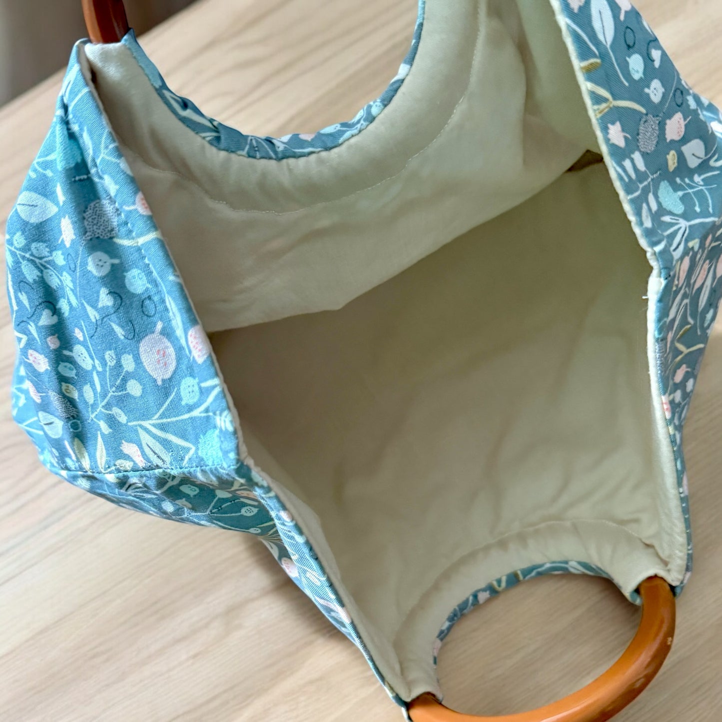 Dusty Blue Floral Print Ring Handle Purse