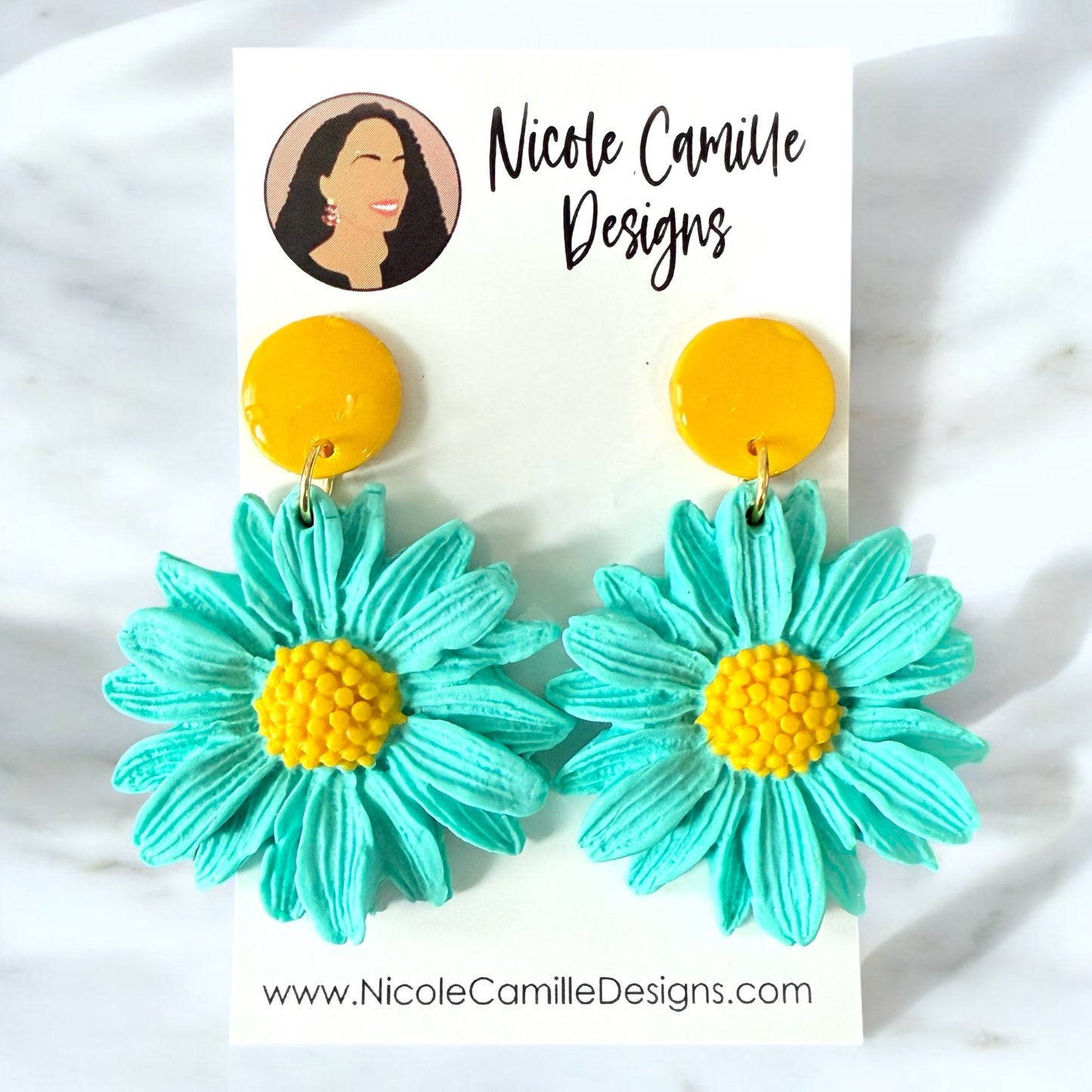 Aqua Daisy Clay Earrings