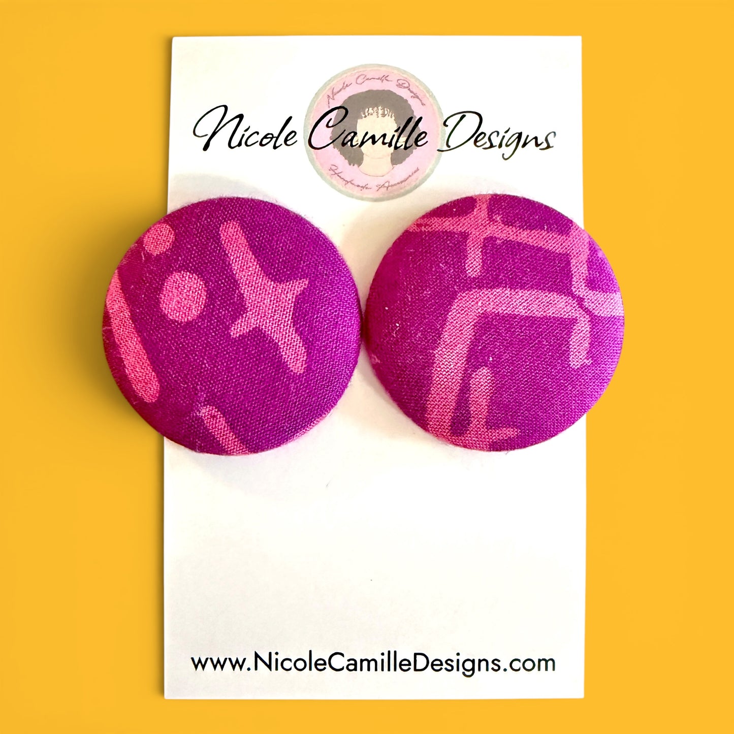 Batik Fabric Button Earrings