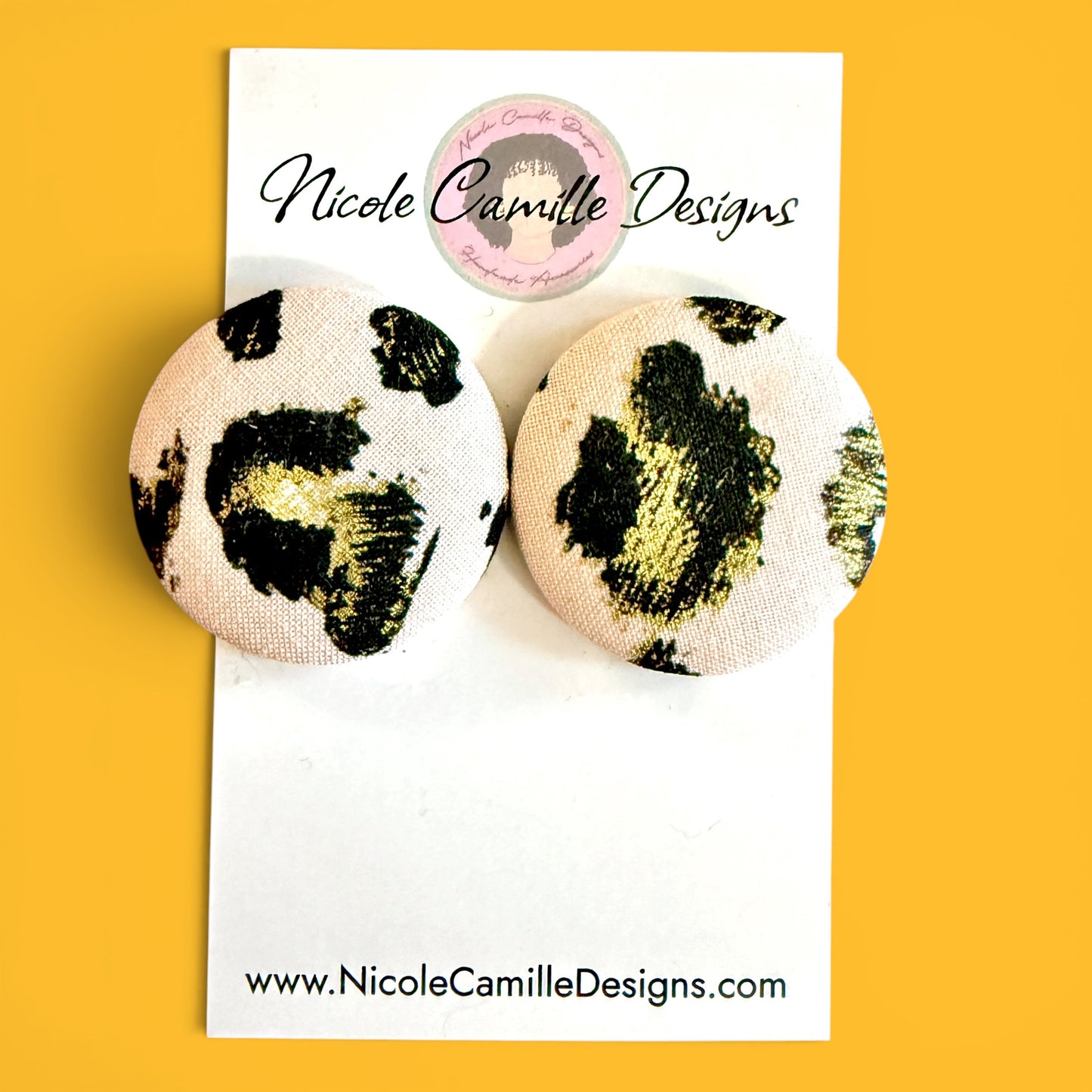 Pink Leopard Fabric Button Earrings