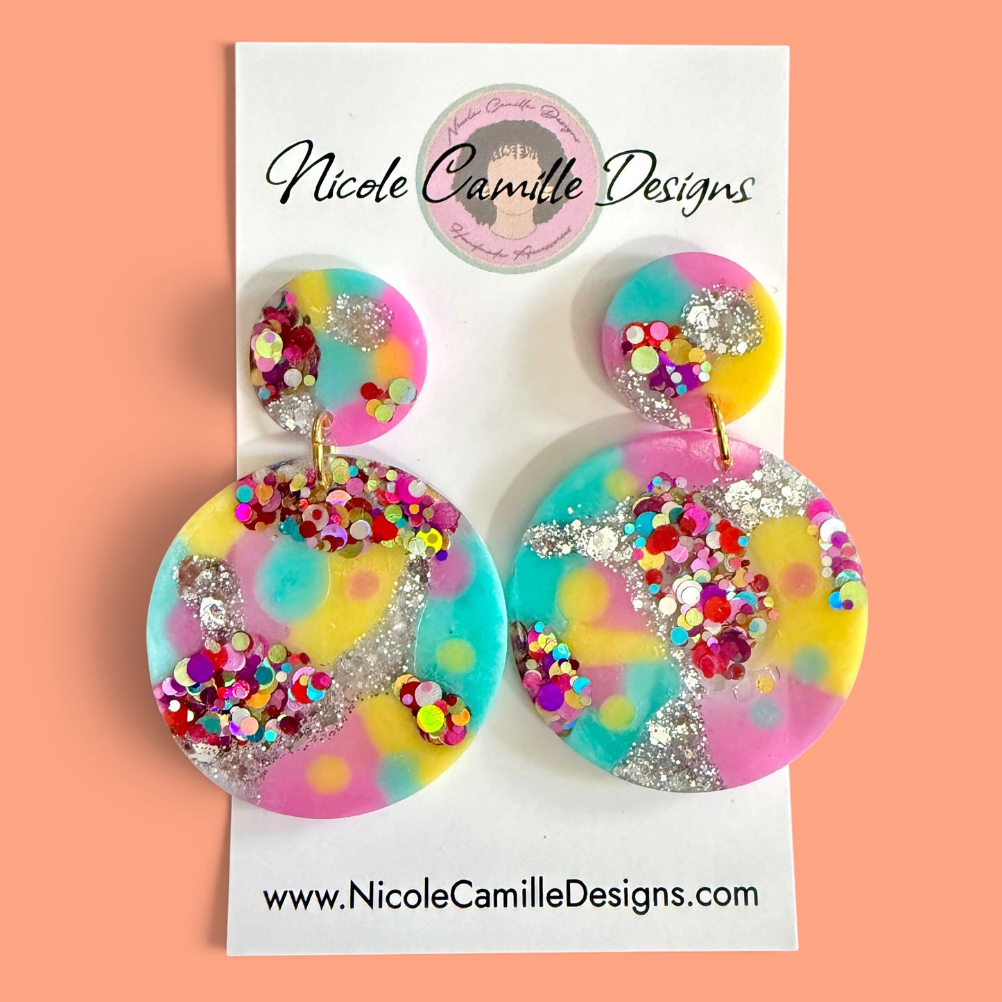 Summer Color & Glitter Disc Resin Earrings