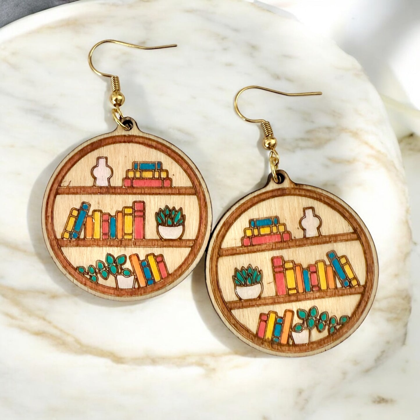 Book Lover Wood Earrings