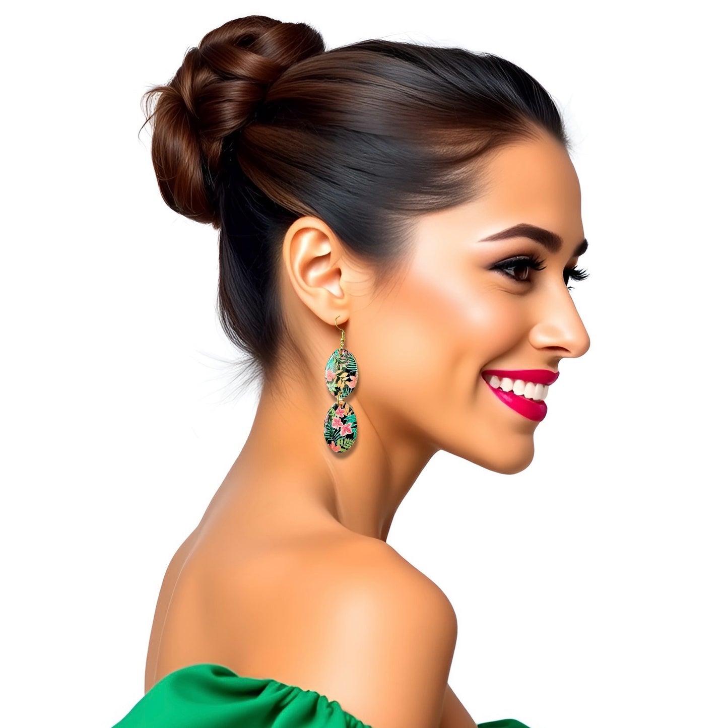 Tropical Print Oval Dangles Clay Earrings