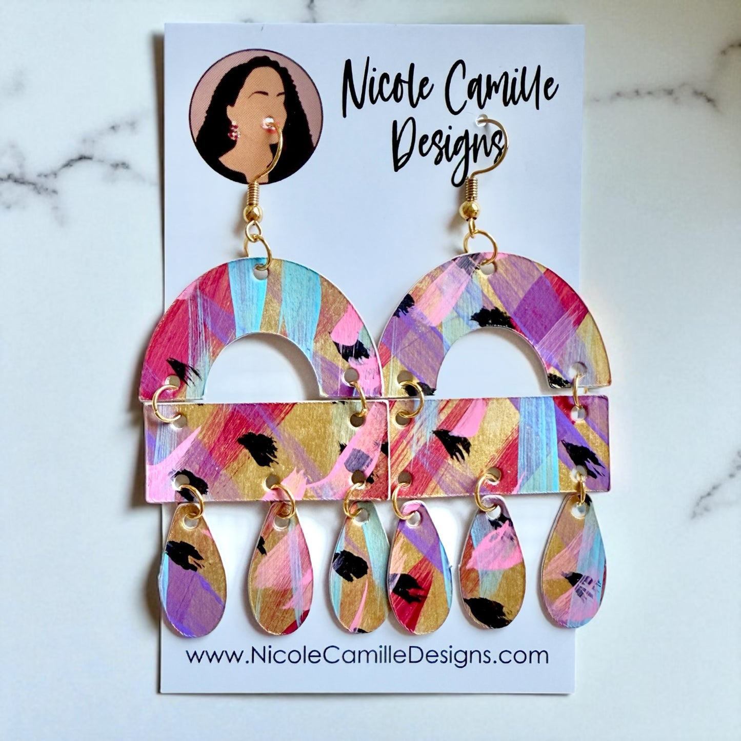 Gold Colorful Abstract “Shianna” Paper Earrings