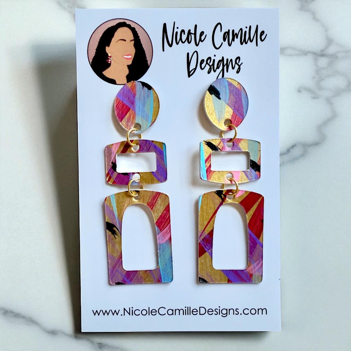 Gold Colorful Abstract “Accra” Paper Earrings